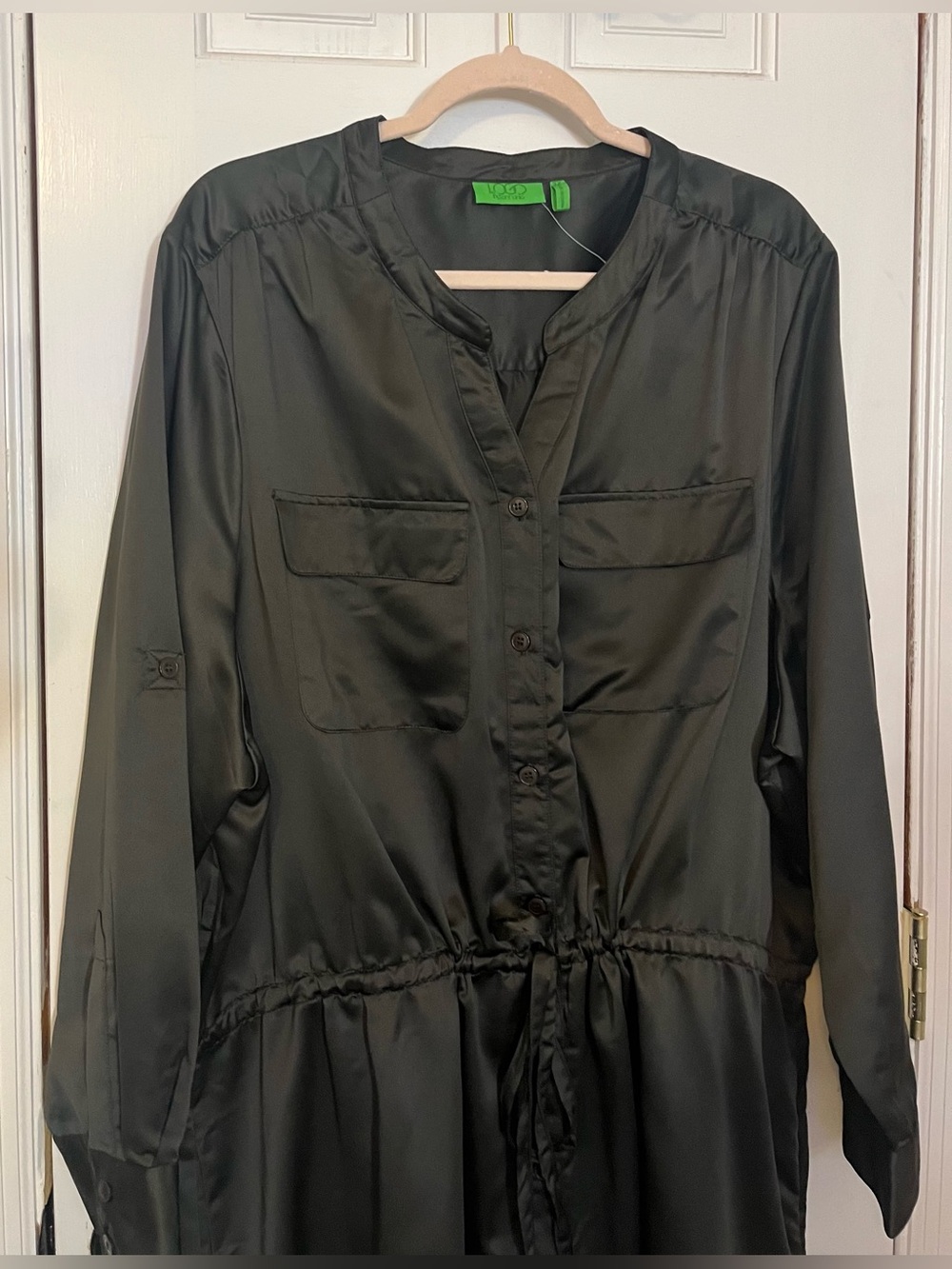 LOGO - Dark green Satin Drawstring  Dress/Topper/Jacket 3X